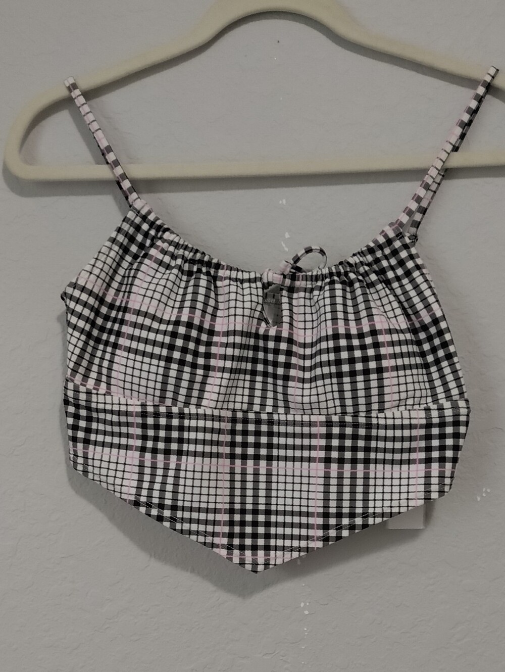Salt + Cove Black, White and Light Pink Plaid Cropped Tank Top